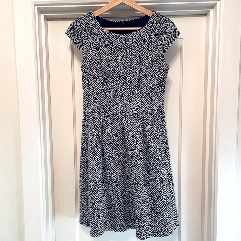 EUC Cap-Sleeved A-Line Dress, Black and White, Size -2